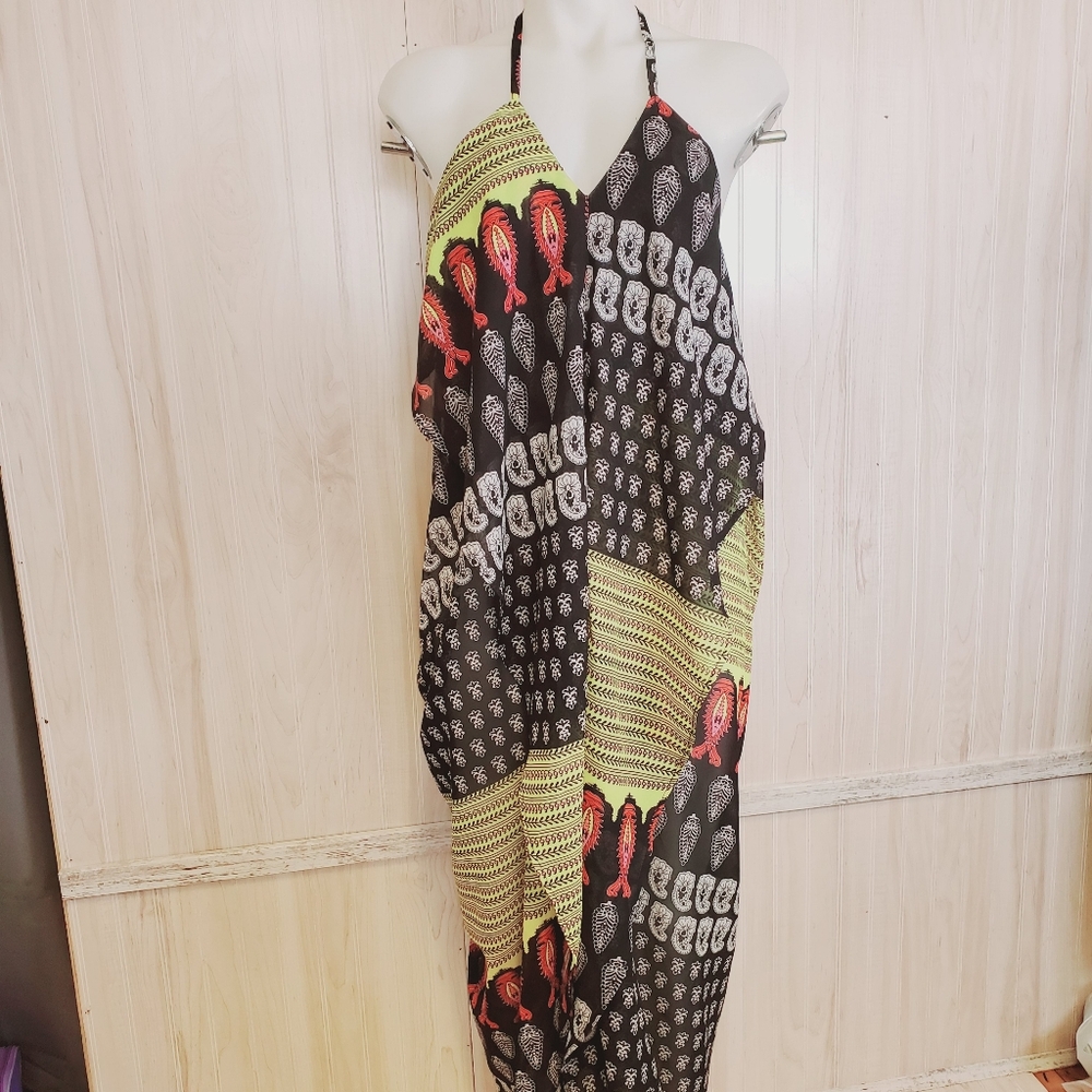 Boho Chic Patchwork Dress Festival Chiffon Maxi Dress Cruise Strappy Size Small